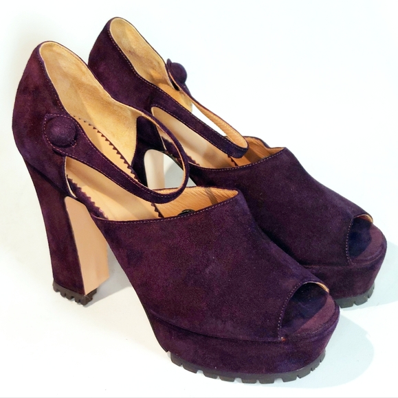 RED Valentino eggplant suede mary-jane platform pumps, EU41/10, new w/ flaws - Picture 2 of 15